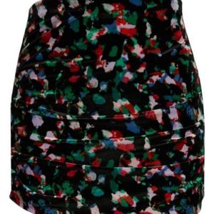 Open Edit Brushstroke Print Ruched Velour Miniskirt